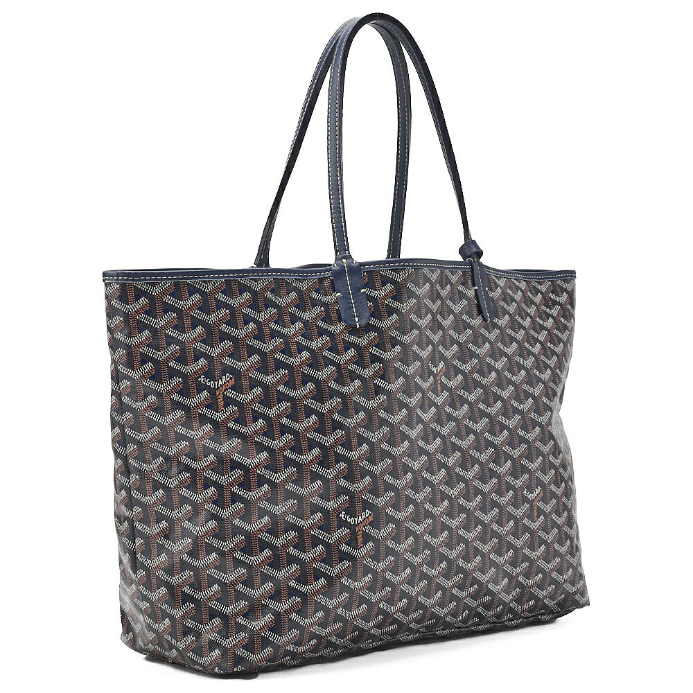 GOYARD Saint Louis PM Tote Bag Coated Canvas Navy Silver-Tone Hardware, Pre-Owned