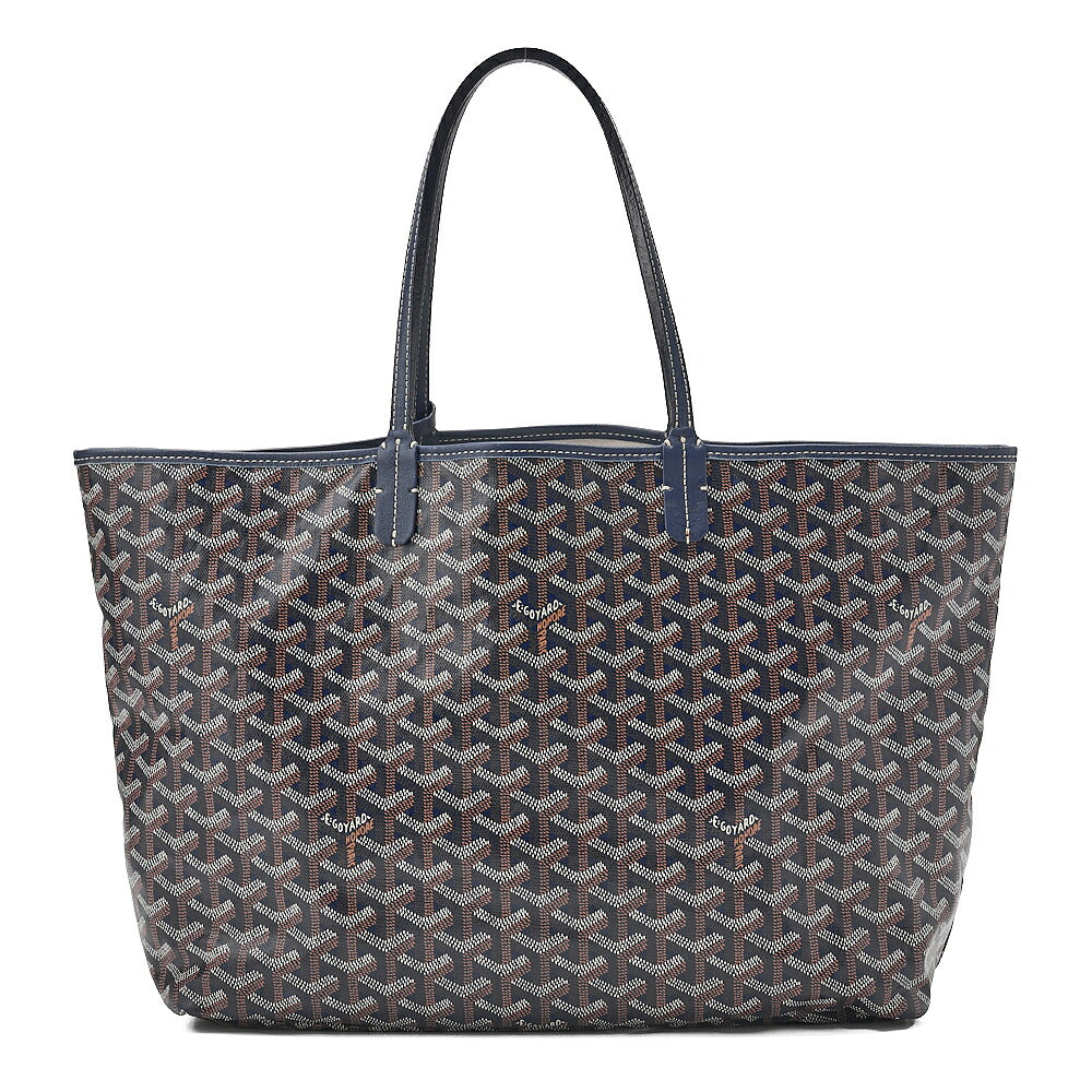 GOYARD Saint Louis PM Tote Bag Coated Canvas Navy Silver-Tone Hardware, Pre-Owned
