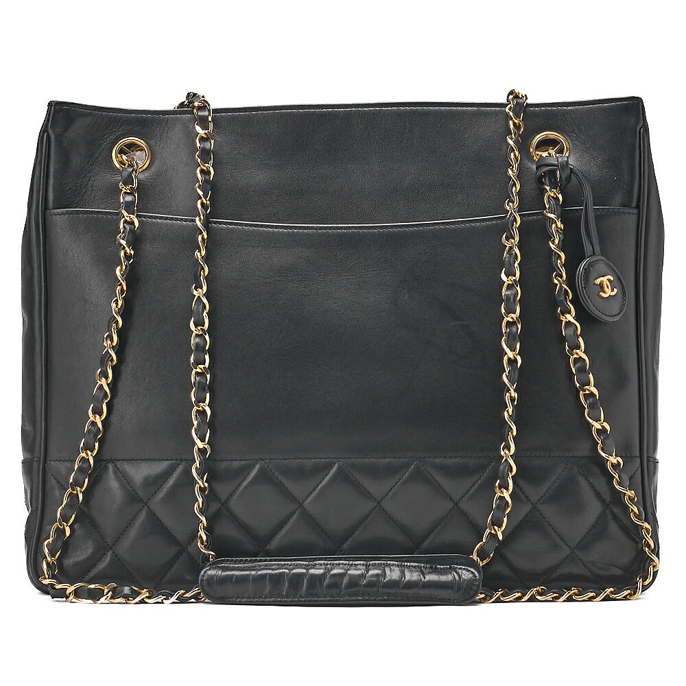CHANEL Matelasse Double Chain Shoulder with Pull Charm Lambskin Black Gold-Tone Hardware, Pre-Owned