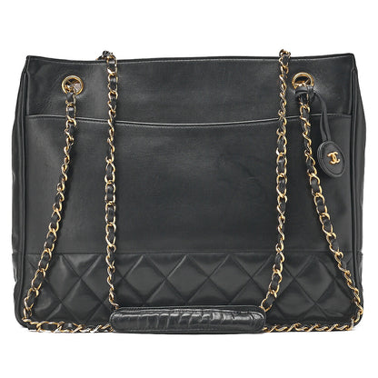 CHANEL Matelasse Double Chain Shoulder with Pull Charm Lambskin Black Gold-Tone Hardware, Pre-Owned