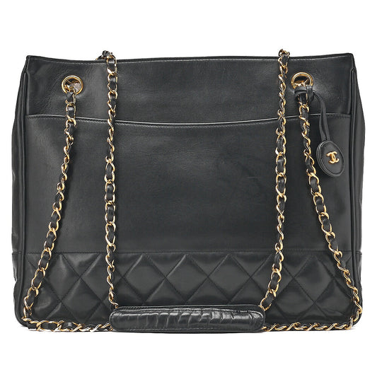 CHANEL Matelasse Double Chain Shoulder with Pull Charm Lambskin Black Gold-Tone Hardware, Pre-Owned
