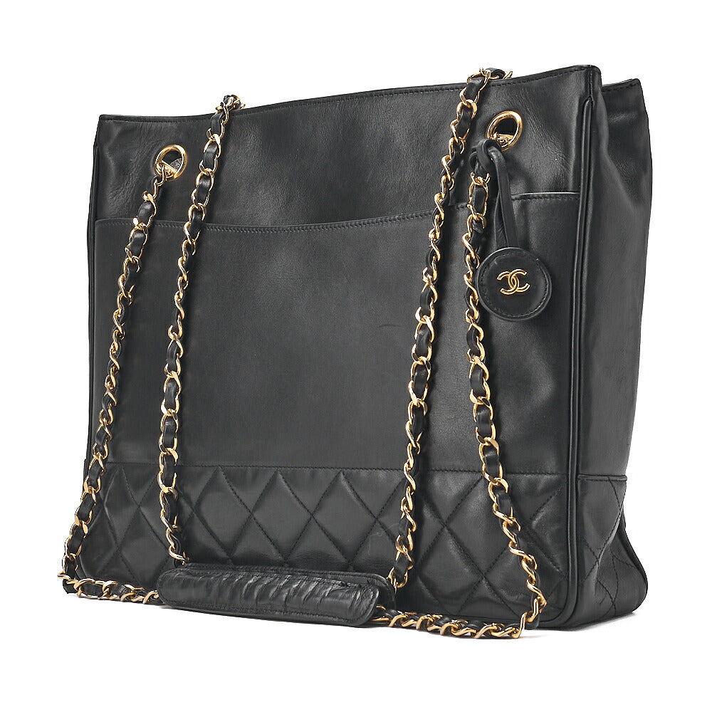 CHANEL Matelasse Double Chain Shoulder with Pull Charm Lambskin Black Gold-Tone Hardware, Pre-Owned