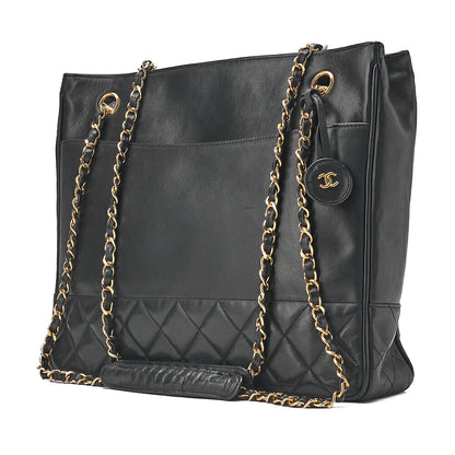 CHANEL Matelasse Double Chain Shoulder with Pull Charm Lambskin Black Gold-Tone Hardware, Pre-Owned