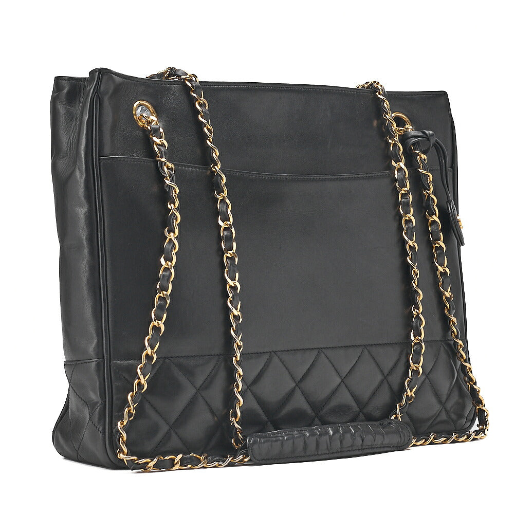 CHANEL Matelasse Double Chain Shoulder with Pull Charm Lambskin Black Gold-Tone Hardware, Pre-Owned