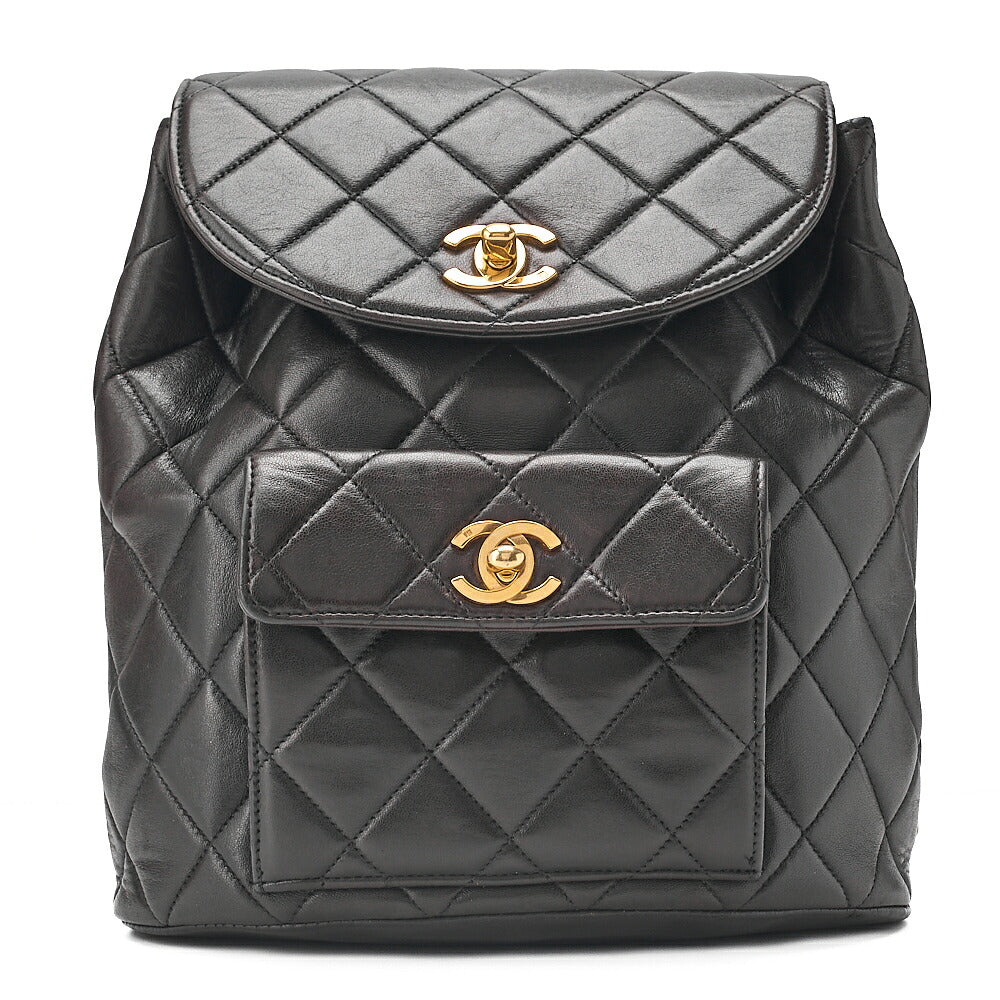 CHANEL Chanel Matelasse W Turn Lock Chain Backpack Lambskin Black Gold-Tone Hardware, Pre-Owned