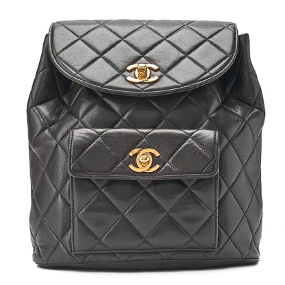 CHANEL Chanel Matelasse W Turn Lock Chain Backpack Lambskin Black Gold-Tone Hardware, Pre-Owned