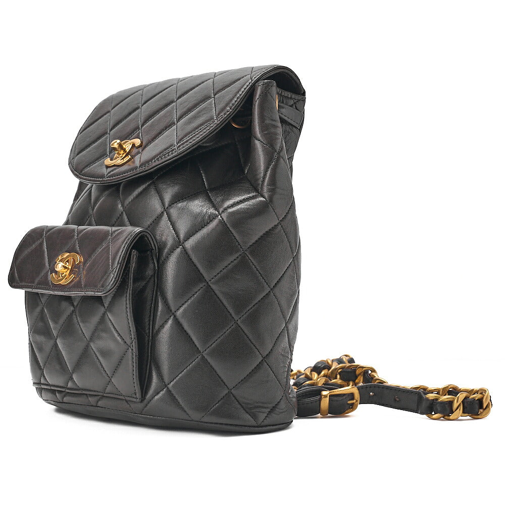 CHANEL Chanel Matelasse W Turn Lock Chain Backpack Lambskin Black Gold-Tone Hardware, Pre-Owned
