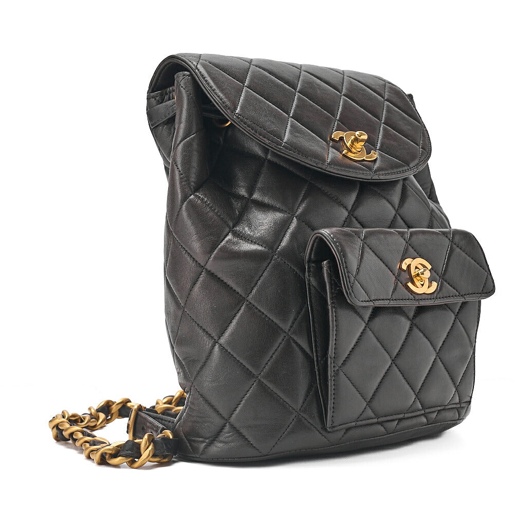 CHANEL Chanel Matelasse W Turn Lock Chain Backpack Lambskin Black Gold-Tone Hardware, Pre-Owned
