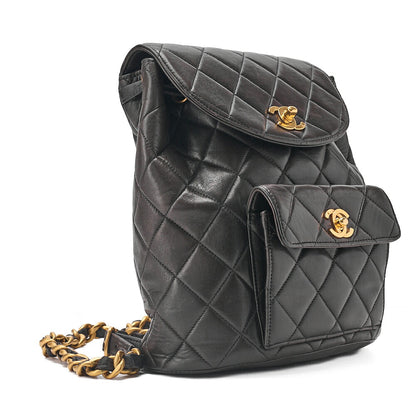 CHANEL Chanel Matelasse W Turn Lock Chain Backpack Lambskin Black Gold-Tone Hardware, Pre-Owned