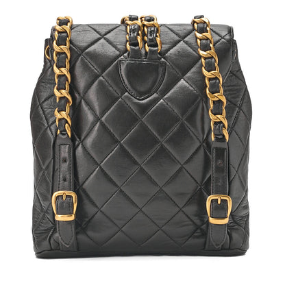 CHANEL Chanel Matelasse W Turn Lock Chain Backpack Lambskin Black Gold-Tone Hardware, Pre-Owned