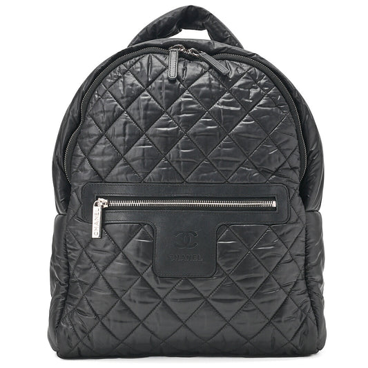 CHANEL Nylon Matelasse Cocoon Backpack Black Silver-Tone Hardware, Pre-Owned
