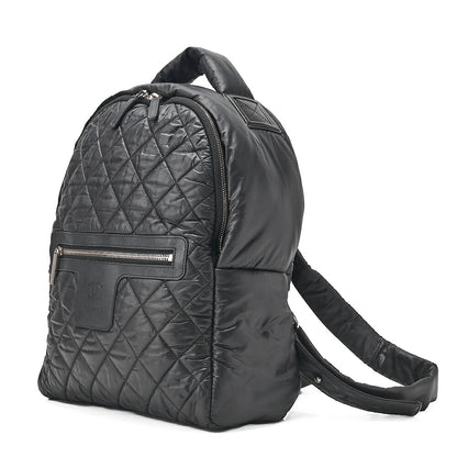 CHANEL Nylon Matelasse Cocoon Backpack Black Silver-Tone Hardware, Pre-Owned