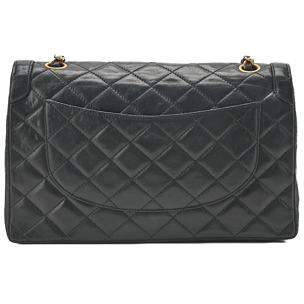 CHANEL Lambskin Matelasse Paris Limited Double Flap Shoulder Bag Black Gold x Silver-Tone Hardware, Pre-Owned