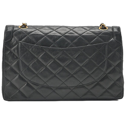 CHANEL Lambskin Matelasse Paris Limited Double Flap Shoulder Bag Black Gold x Silver-Tone Hardware, Pre-Owned