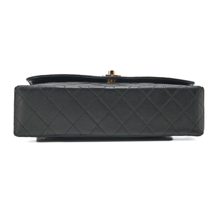 CHANEL Lambskin Matelasse Paris Limited Double Flap Shoulder Bag Black Gold x Silver-Tone Hardware, Pre-Owned