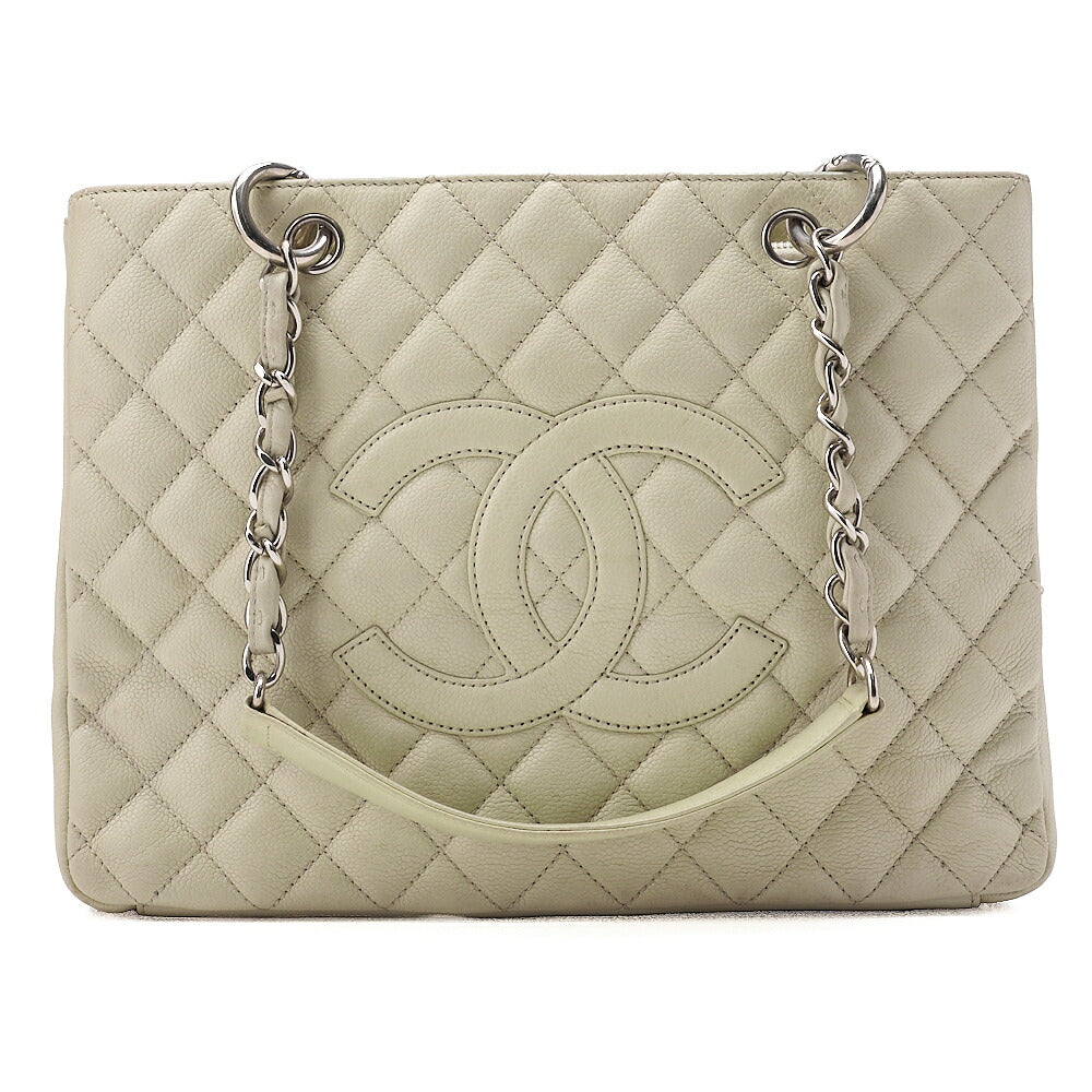 CHANEL Matelasse Coco Mark GST Chain Tote Caviskin Ivory Silver-Tone Hardware, Pre-Owned