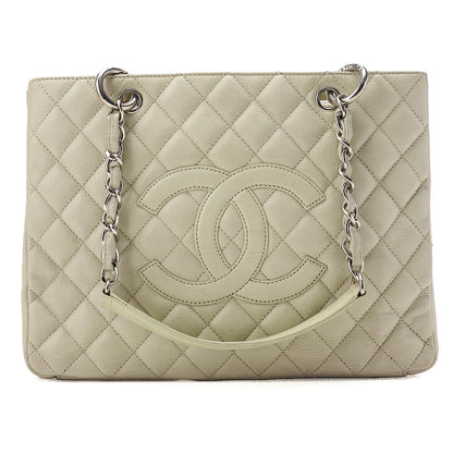 CHANEL Matelasse Coco Mark GST Chain Tote Caviskin Ivory Silver-Tone Hardware, Pre-Owned