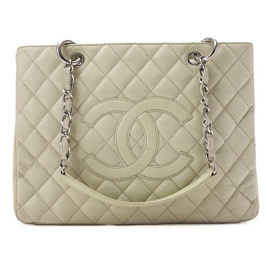 CHANEL Matelasse Coco Mark GST Chain Tote Caviskin Ivory Silver-Tone Hardware, Pre-Owned
