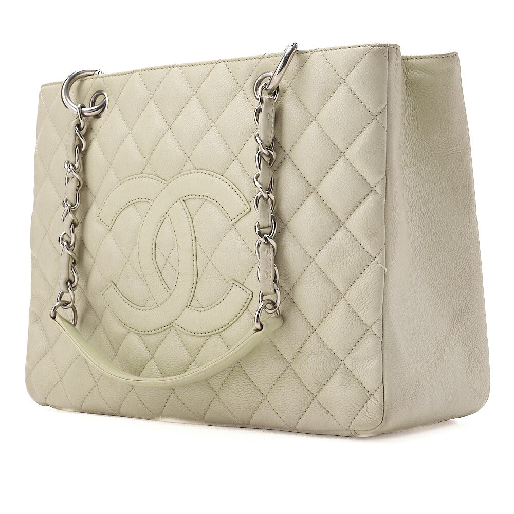 CHANEL Matelasse Coco Mark GST Chain Tote Caviskin Ivory Silver-Tone Hardware, Pre-Owned