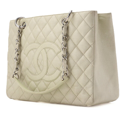 CHANEL Matelasse Coco Mark GST Chain Tote Caviskin Ivory Silver-Tone Hardware, Pre-Owned