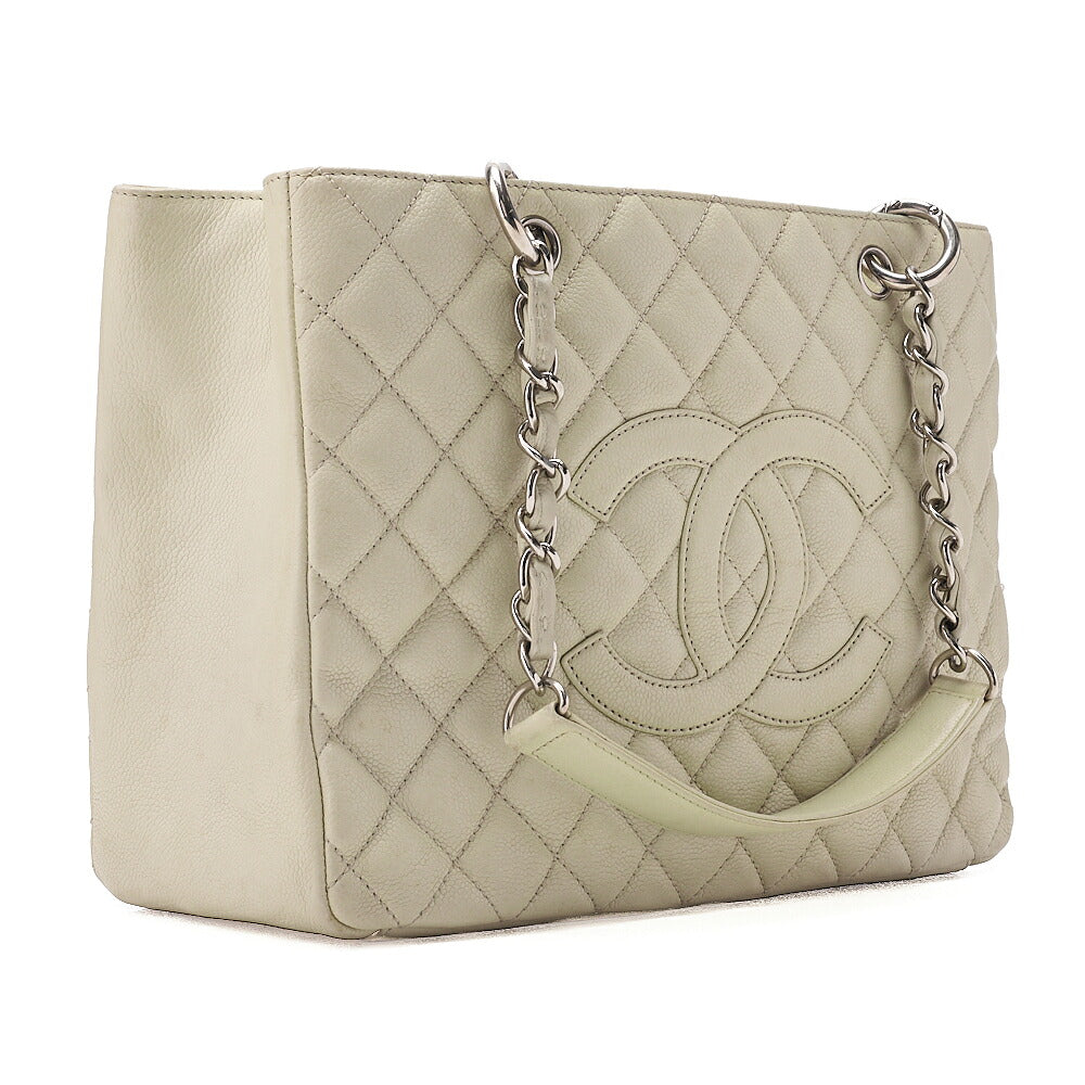 CHANEL Matelasse Coco Mark GST Chain Tote Caviskin Ivory Silver-Tone Hardware, Pre-Owned