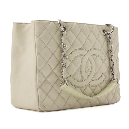 CHANEL Matelasse Coco Mark GST Chain Tote Caviskin Ivory Silver-Tone Hardware, Pre-Owned