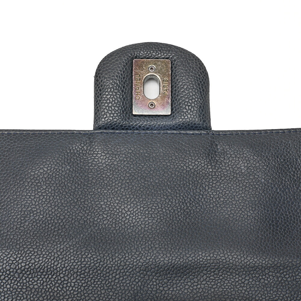 CHANEL Caviar Skin Matelasse Square Type Single 2-Way Chain Shoulder Navy Silver-Tone Hardware, Pre-Owned