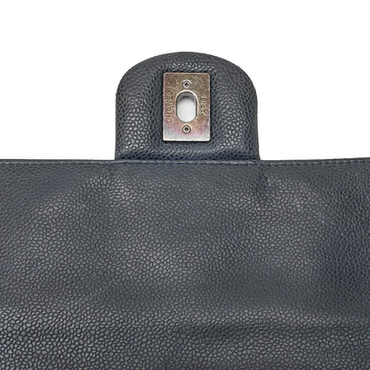 CHANEL Caviar Skin Matelasse Square Type Single 2-Way Chain Shoulder Navy Silver-Tone Hardware, Pre-Owned