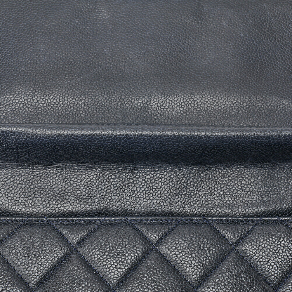 CHANEL Caviar Skin Matelasse Square Type Single 2-Way Chain Shoulder Navy Silver-Tone Hardware, Pre-Owned