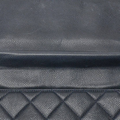 CHANEL Caviar Skin Matelasse Square Type Single 2-Way Chain Shoulder Navy Silver-Tone Hardware, Pre-Owned