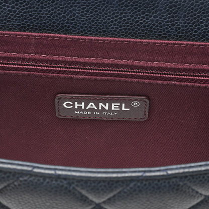 CHANEL Caviar Skin Matelasse Square Type Single 2-Way Chain Shoulder Navy Silver-Tone Hardware, Pre-Owned