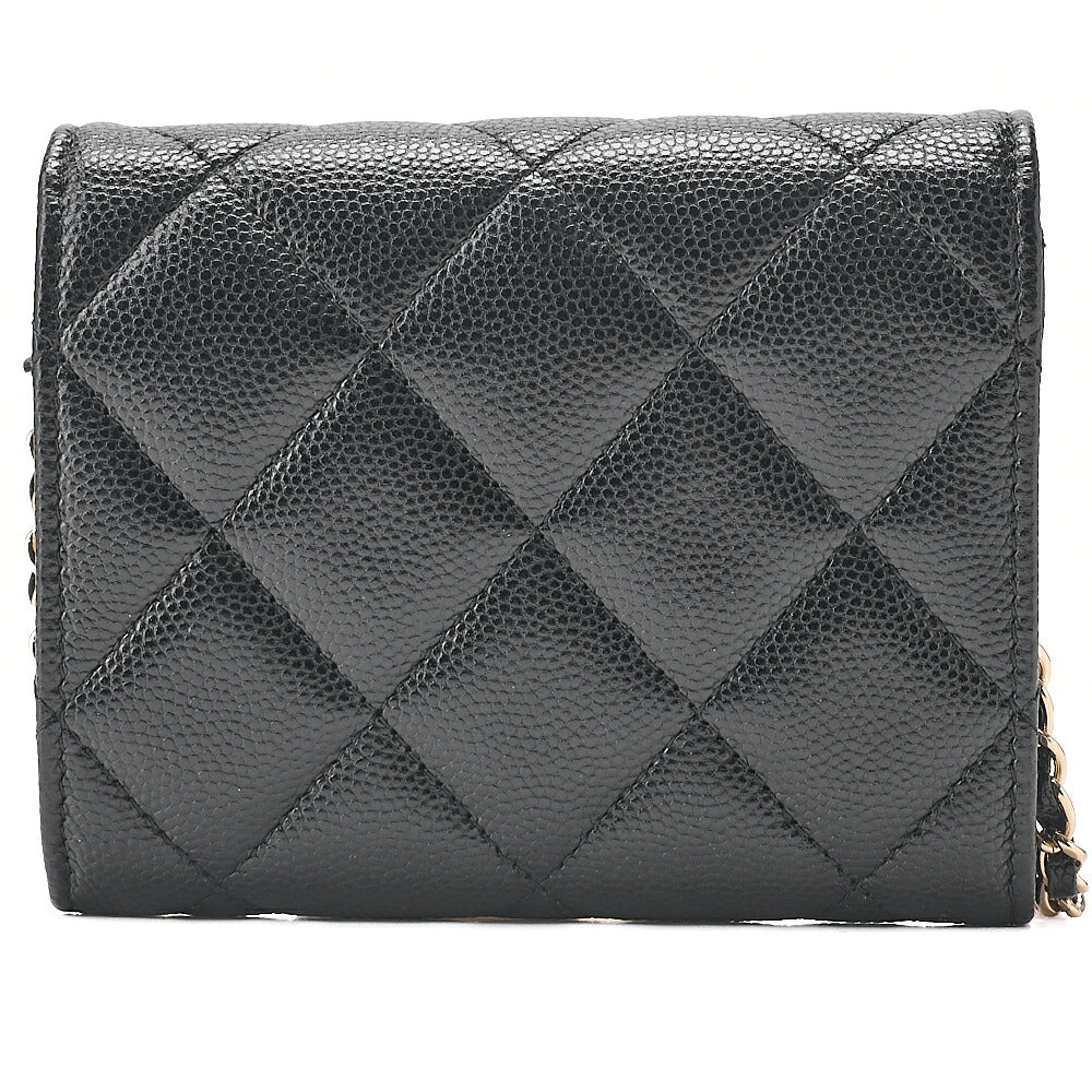 CHANEL Caviar Skin Mini Matless? Fic Pearl Chain Shoulder Pouch Black Gold-Tone Hardware, Pre-Owned