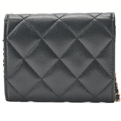 CHANEL Caviar Skin Mini Matless? Fic Pearl Chain Shoulder Pouch Black Gold-Tone Hardware, Pre-Owned