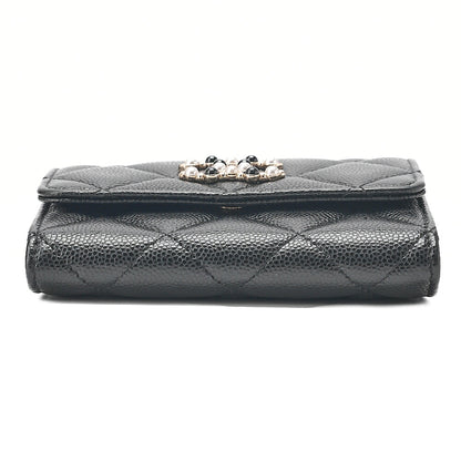 CHANEL Caviar Skin Mini Matless? Fic Pearl Chain Shoulder Pouch Black Gold-Tone Hardware, Pre-Owned