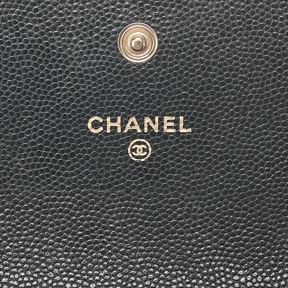 CHANEL Caviar Skin Mini Matless? Fic Pearl Chain Shoulder Pouch Black Gold-Tone Hardware, Pre-Owned