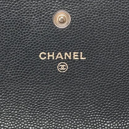 CHANEL Caviar Skin Mini Matless? Fic Pearl Chain Shoulder Pouch Black Gold-Tone Hardware, Pre-Owned