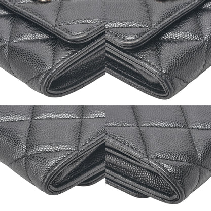CHANEL Caviar Skin Mini Matless? Fic Pearl Chain Shoulder Pouch Black Gold-Tone Hardware, Pre-Owned