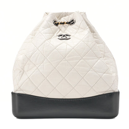 CHANEL Vintage Calf Gabrielle de Chanel Drawstring Chain Backpack White x Black Gold x Silver-Tone Hardware, Pre-Owned