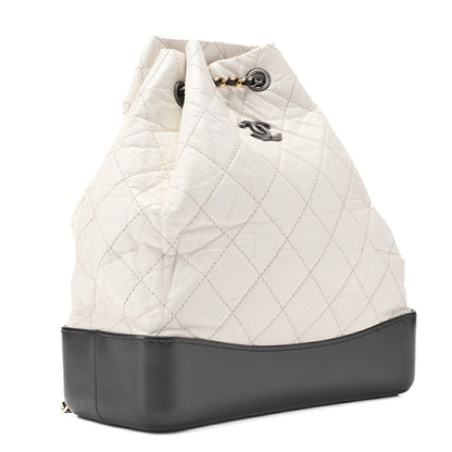 CHANEL Vintage Calf Gabrielle de Chanel Drawstring Chain Backpack White x Black Gold x Silver-Tone Hardware, Pre-Owned