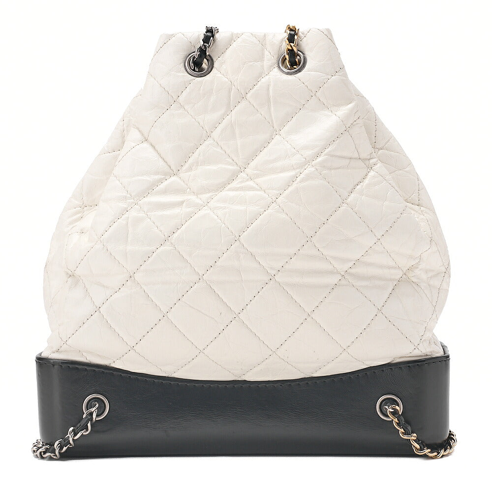 CHANEL Vintage Calf Gabrielle de Chanel Drawstring Chain Backpack White x Black Gold x Silver-Tone Hardware, Pre-Owned