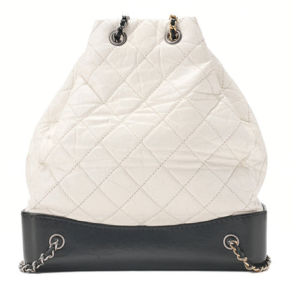 CHANEL Vintage Calf Gabrielle de Chanel Drawstring Chain Backpack White x Black Gold x Silver-Tone Hardware, Pre-Owned