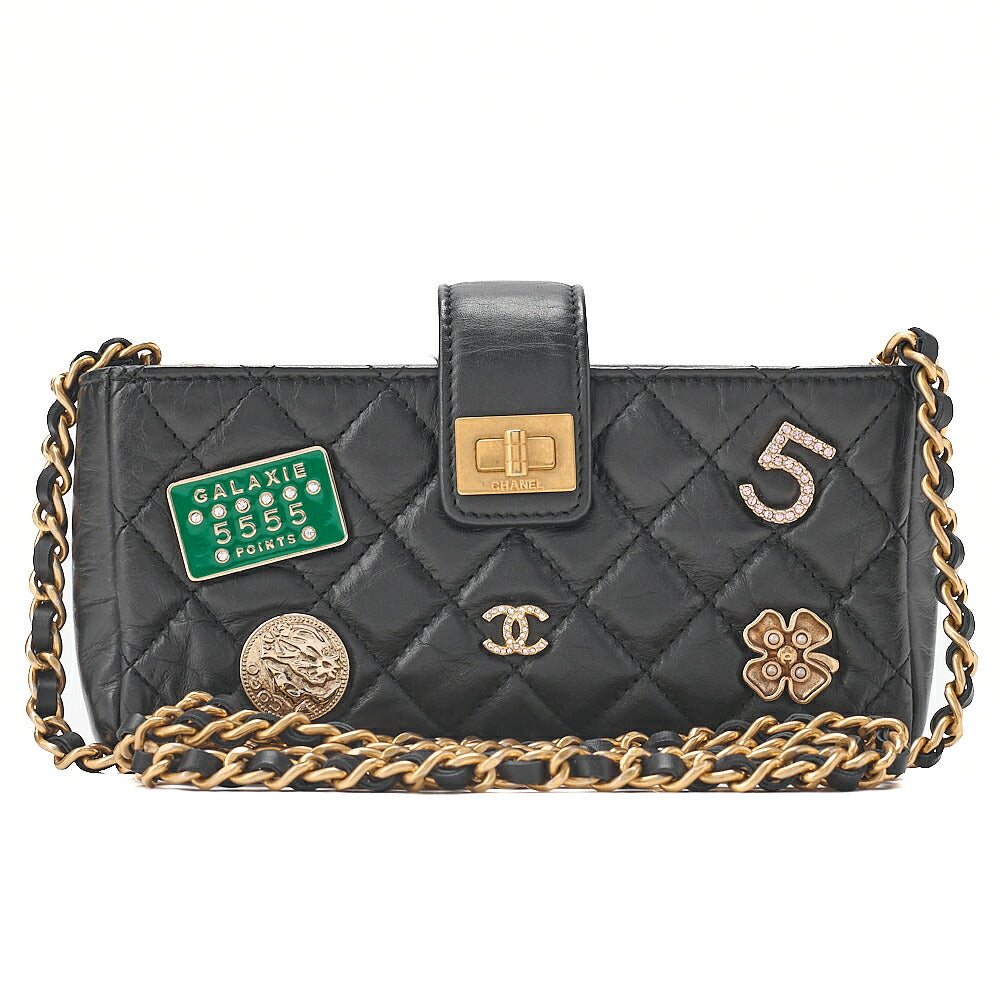 CHANEL Vintage Calf Mini Matelasse Bicolore Chain Wallet Pouch Black Gold-Tone Hardware, Pre-Owned