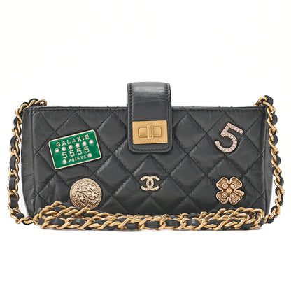 CHANEL Vintage Calf Mini Matelasse Bicolore Chain Wallet Pouch Black Gold-Tone Hardware, Pre-Owned