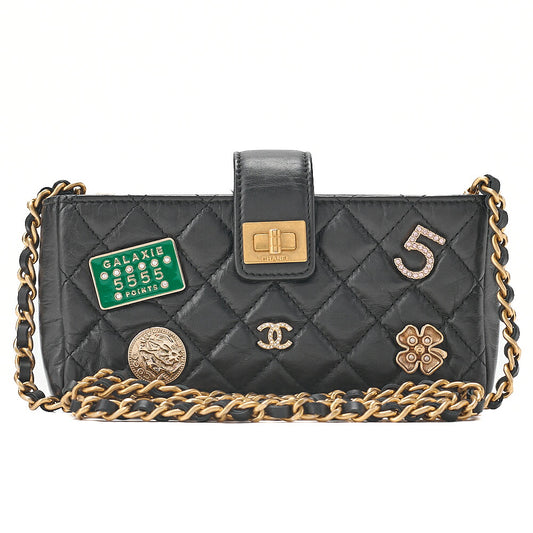 CHANEL Vintage Calf Mini Matelasse Bicolore Chain Wallet Pouch Black Gold-Tone Hardware, Pre-Owned