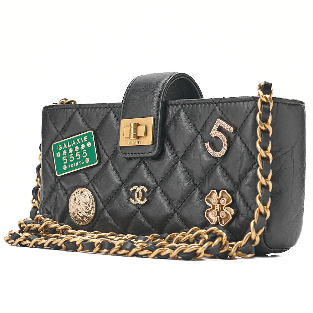 CHANEL Vintage Calf Mini Matelasse Bicolore Chain Wallet Pouch Black Gold-Tone Hardware, Pre-Owned