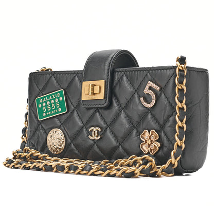 CHANEL Vintage Calf Mini Matelasse Bicolore Chain Wallet Pouch Black Gold-Tone Hardware, Pre-Owned
