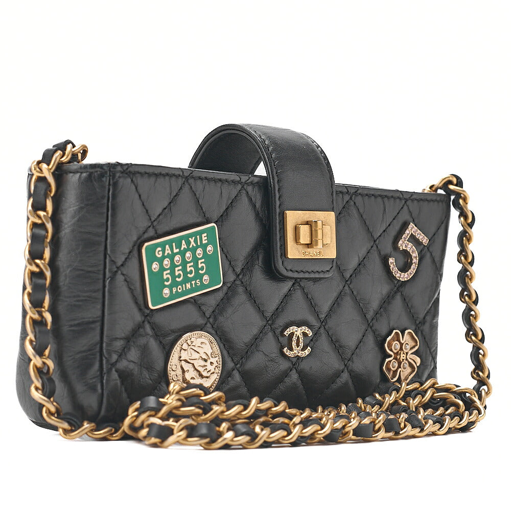 CHANEL Vintage Calf Mini Matelasse Bicolore Chain Wallet Pouch Black Gold-Tone Hardware, Pre-Owned