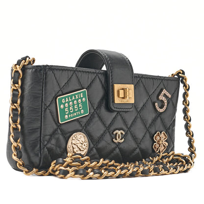 CHANEL Vintage Calf Mini Matelasse Bicolore Chain Wallet Pouch Black Gold-Tone Hardware, Pre-Owned