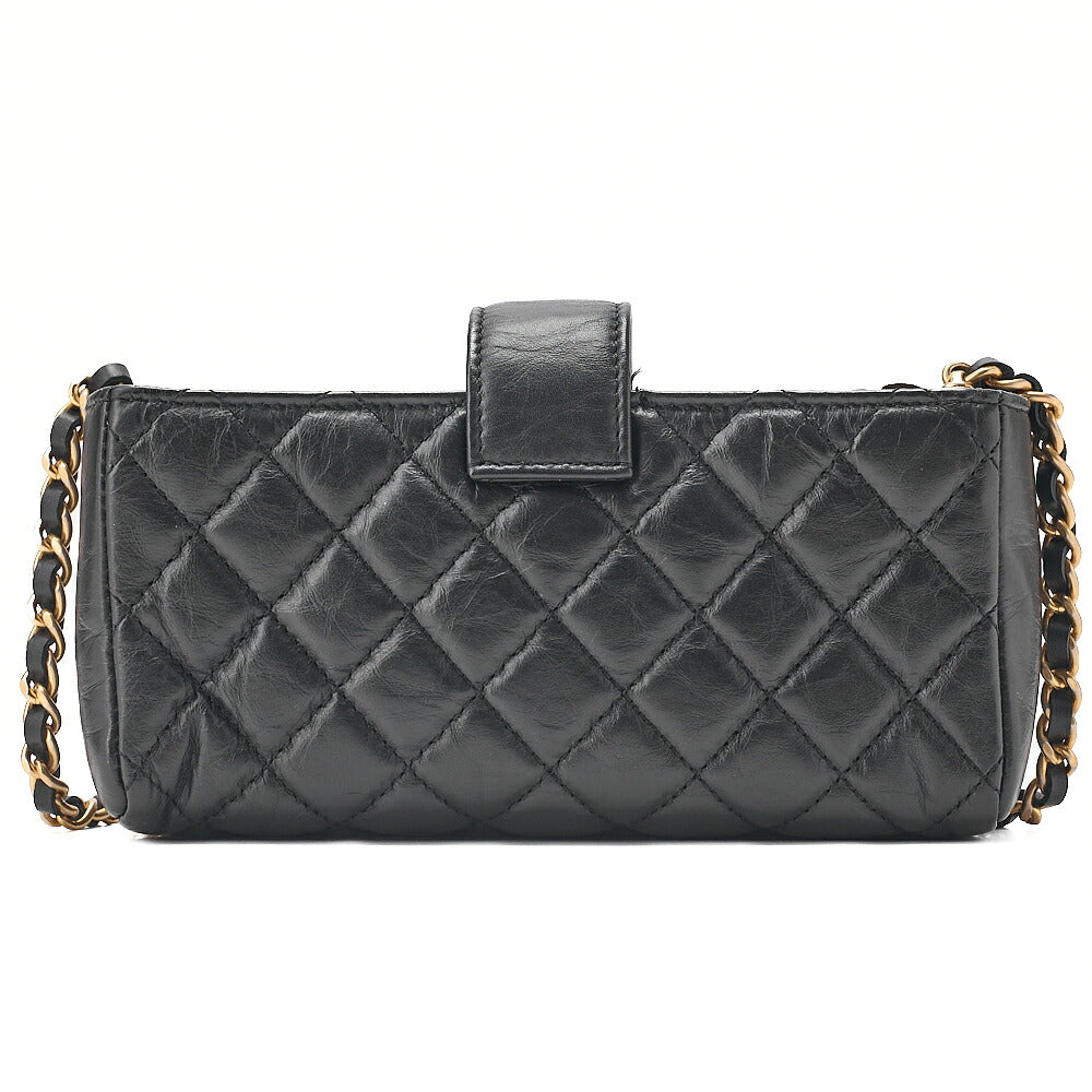 CHANEL Vintage Calf Mini Matelasse Bicolore Chain Wallet Pouch Black Gold-Tone Hardware, Pre-Owned