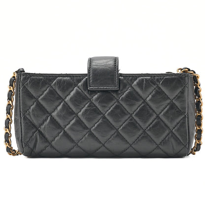 CHANEL Vintage Calf Mini Matelasse Bicolore Chain Wallet Pouch Black Gold-Tone Hardware, Pre-Owned
